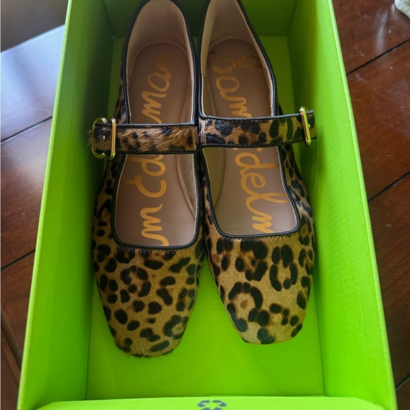 Sam Edelman Leopard Print Mary Jane Flats in Brown and Black with Gold Buckle - Picture 5 of 5